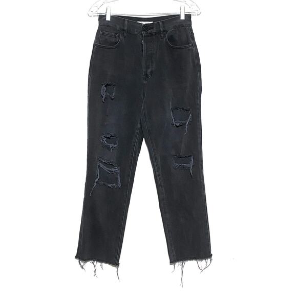 PacSun High Rise Straight Button Fly Jeans Women 26 Distressed Grunge Whimsigoth - Picture 1 of 11
